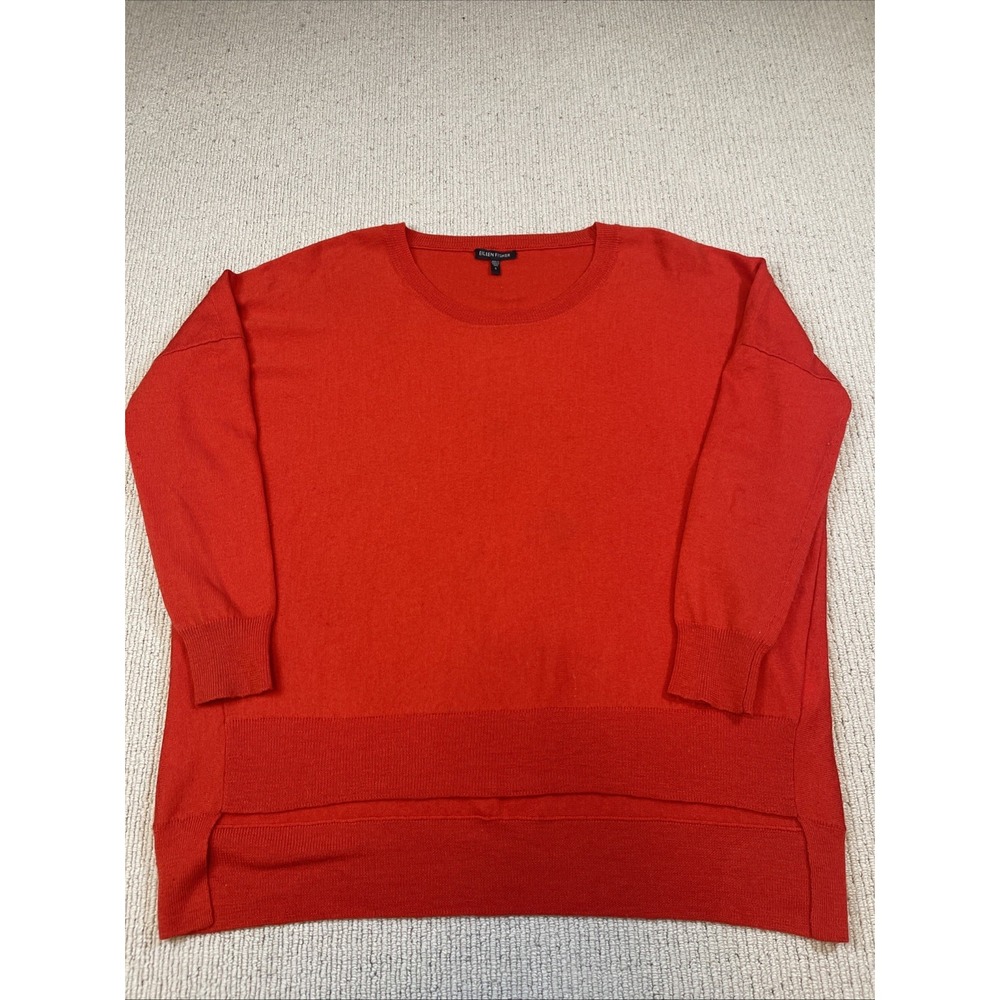Eileen Fisher Women's Small Merino Wool Sweater Top Knit Long Sleeve Red